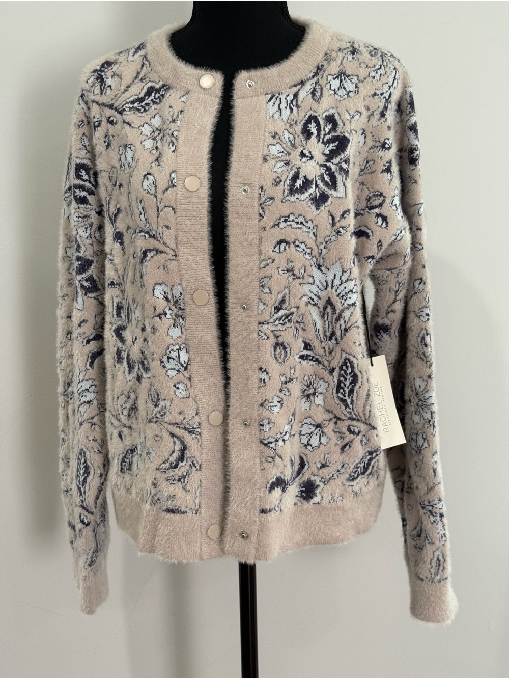 New Rachel Zoe XL Women's Beige Floral Button-Front Sweater Cardigan 266